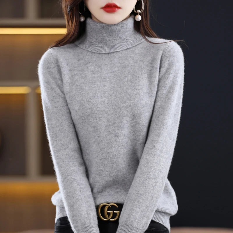 
                  
                    Wool Cashmere Sweater Women's Pullover Long Sleeve Autumn and winter High Turn-Down Collar Knit Sweater High Quality Jumper Top
                  
                