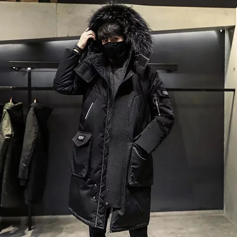 
                  
                    Winter Large Collar Men's Parka Down Jacket 2024 Men's Mid Length Thickened Warm White Duck down Men's And Women's Outerwear
                  
                