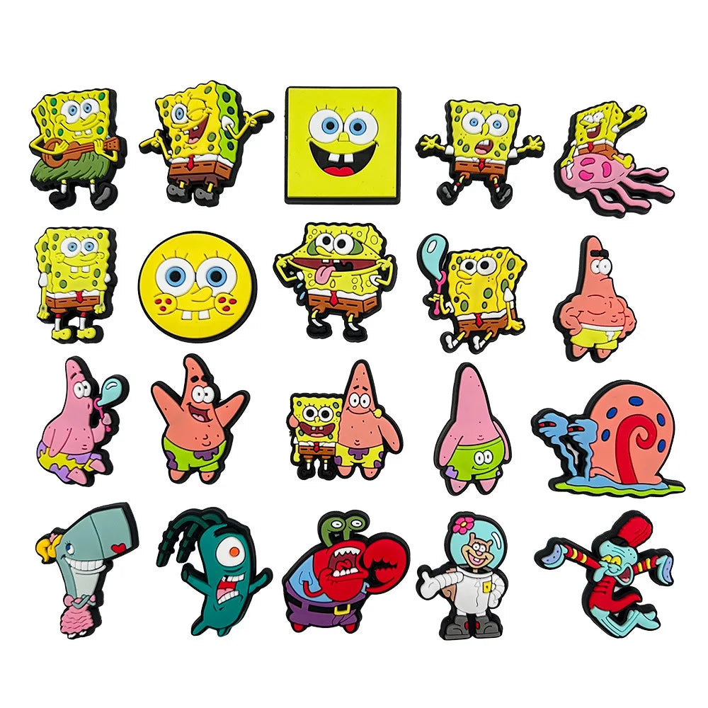 New 20Pcs SpongeBob Crocs Shoes for Croc Chase Cute Shoe pretty Accessories Decoration Party Gift Animals Shoes for boys Gifts