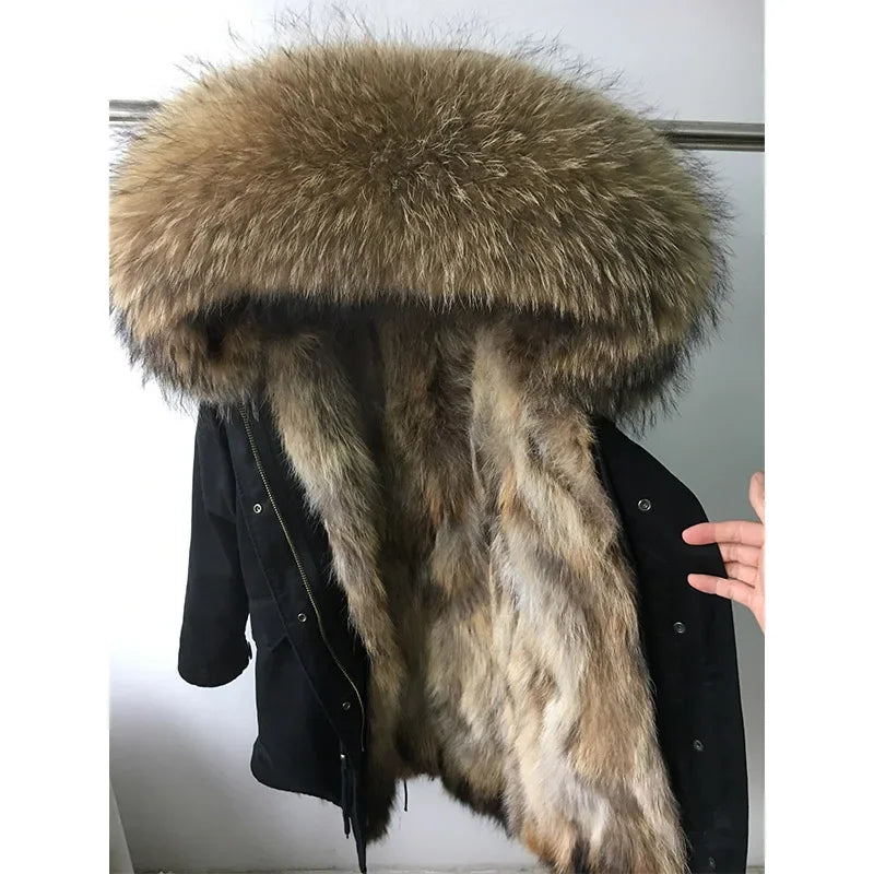 
                  
                    MOUNT Maomaokong Winter Women's Fur Jacket Long Outdoor Tops Real Fox Fur Collar Inner Fur Lining...
                  
                