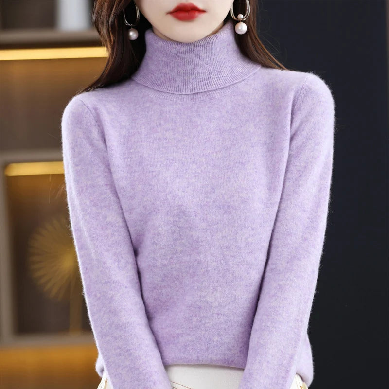 
                  
                    Wool Cashmere Sweater Women's Pullover Long Sleeve Autumn and winter High Turn-Down Collar Knit Sweater High Quality Jumper Top
                  
                