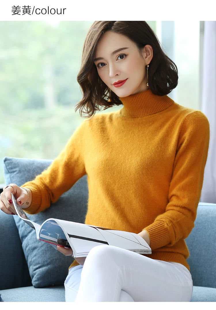 
                  
                    2022 Winter Women Sweater 100% Mink Cashmere Turtleneck Knitted Jumper Female Solid Color Soft Warm Long Sleeve Pullovers S-XXL
                  
                