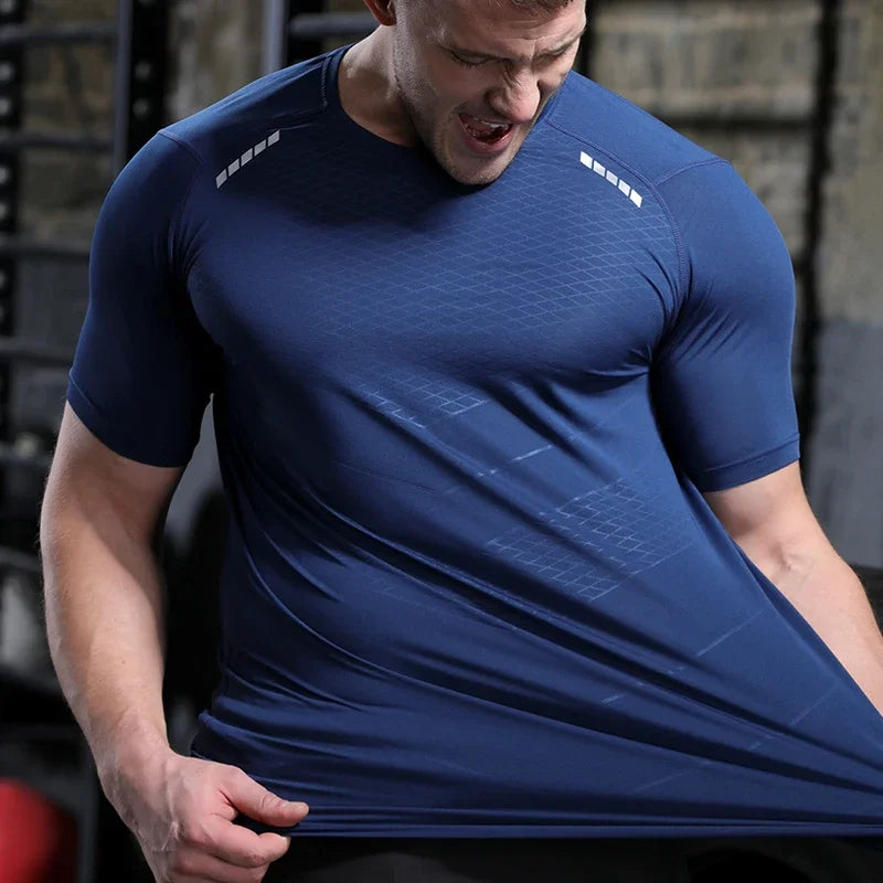 
                  
                    Men Thin Ice Silk Tops Running Short-sleeved Sports T-shirt Gym Fitness Muscle Training Sweatshirt Dry Fit Tight Tracksuits
                  
                