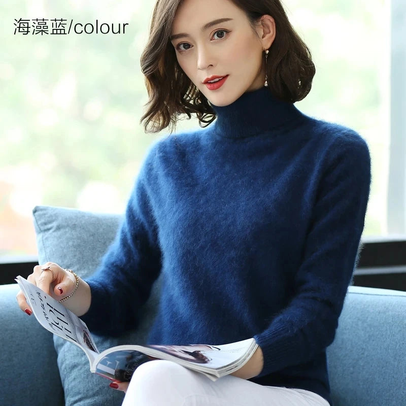 
                  
                    2022 Winter Women Sweater 100% Mink Cashmere Turtleneck Knitted Jumper Female Solid Color Soft Warm Long Sleeve Pullovers S-XXL
                  
                