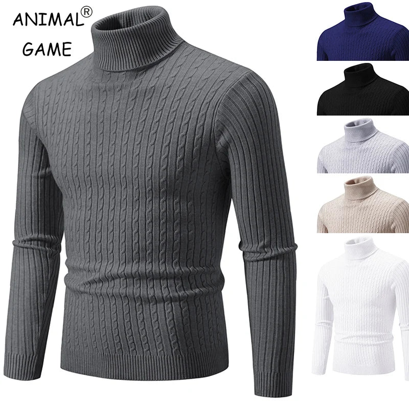 MOUNT New Men's High Neck Sweater Solid Color Pullover Knitted Warm Casual Turtleneck Sweatwear...