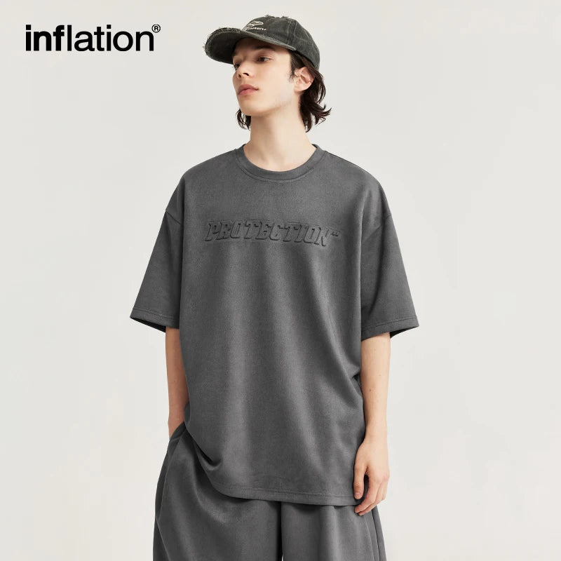 
                  
                    INFLATION Summer Oversized Tracksuit Set Unisex Suede Fabric Embossed T-shirts and Shorts Set
                  
                