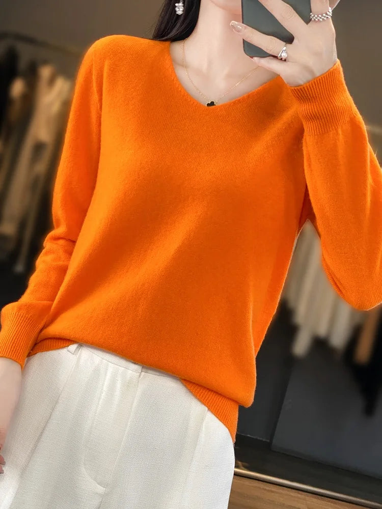 
                  
                    MOUNT New wool women's V-neck pullover sweater with fashionable design, casual knitted long...
                  
                