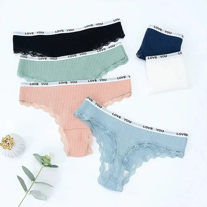 3Pcs/Lot Lace Thong Women's Tanga Low Waist Sexy Lingeries Cotton Panties Laides T Back Pants Girl's  Underpants Underwear