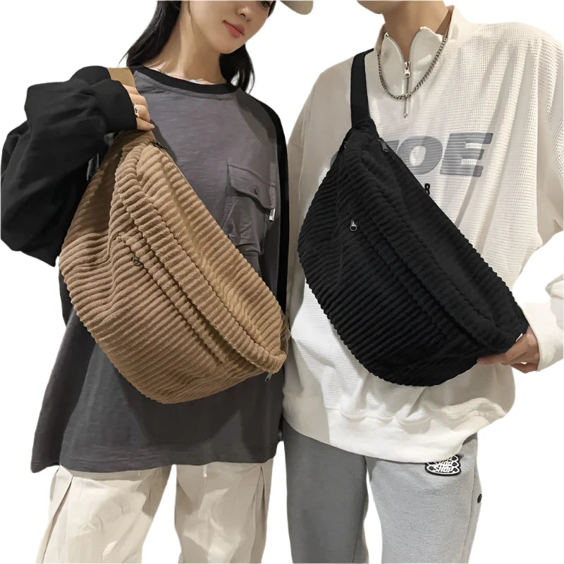 Large Capacity Waist Bag Women Shoulder Crossbody Bags Casual Fanny Pack Simple Phone Purse Corduroy Waist Bag Ladies Banana Bag