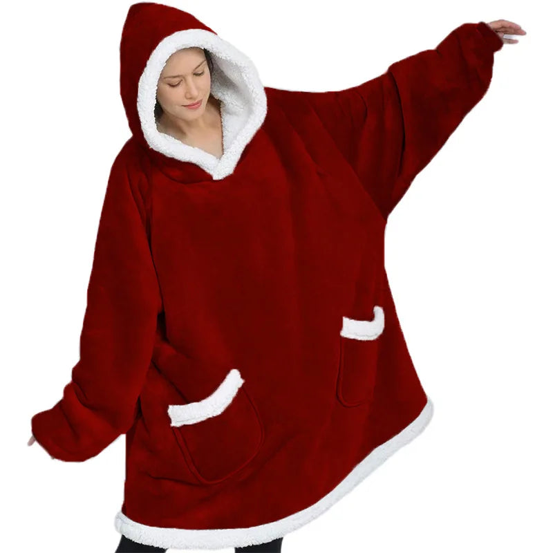 
                  
                    New Hooded Fleece Insulation Slacker Pajamas Fall/Winter Thick Nightgown Pajamas Flannel Frock Jumper Blanket With Sleeves
                  
                