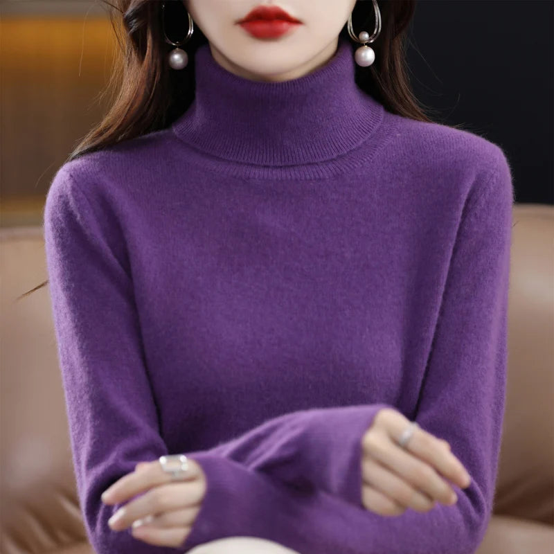 
                  
                    Wool Cashmere Sweater Women's Pullover Long Sleeve Autumn and winter High Turn-Down Collar Knit Sweater High Quality Jumper Top
                  
                