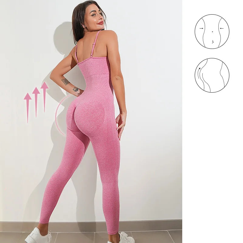 
                  
                    Seamless Yoga Jumpsuit Women Spaghetti Strap Leisure Workout Gym Leggings Padded Bra One-piece Bodysuits
                  
                