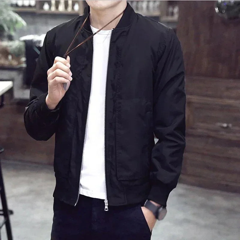 
                  
                    Men's Casual Black Thin Slim Fit Stand Collar Long Sleeved Round Neck Zip Up Jacket Coat Top Solid Business Fashion Men Jacket
                  
                