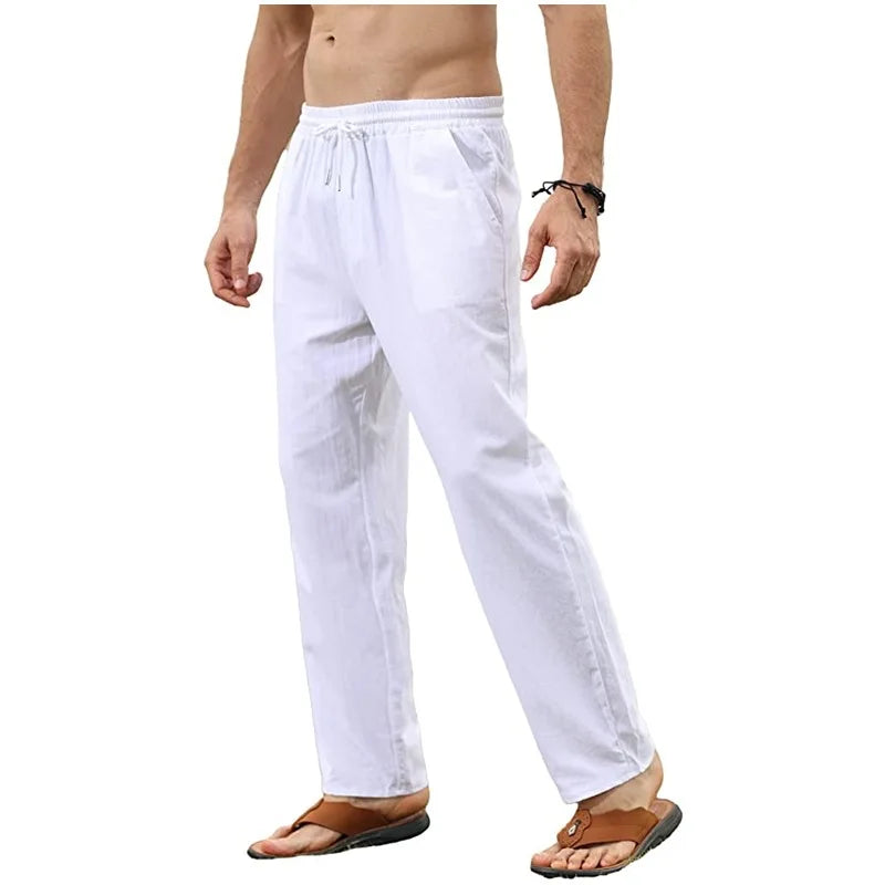 
                  
                    MOUNT Men's Cotton Linen Pants Casual Loose Pants Male Breathable Solid Color Drawstring Jogger...
                  
                