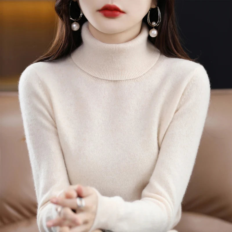 
                  
                    Wool Cashmere Sweater Women's Pullover Long Sleeve Autumn and winter High Turn-Down Collar Knit Sweater High Quality Jumper Top
                  
                