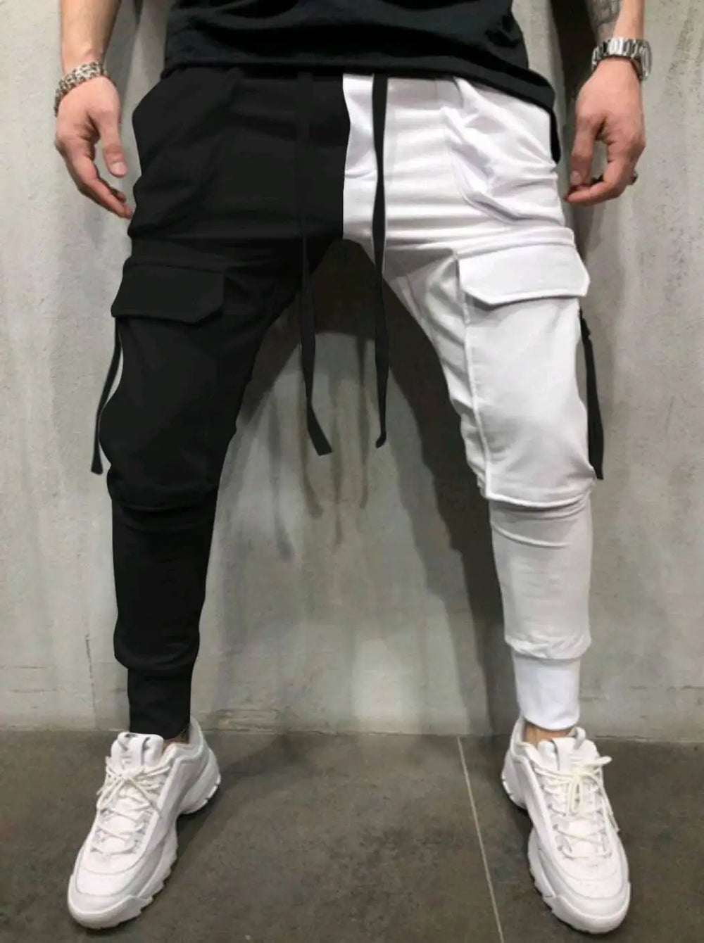 MOUNT Spring And Autumn New Trend Men's Casual Sports Pants Matching Color Leisure Fitness Yin Yang Hip Hop High Street Cargo Pants