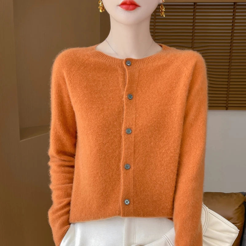 
                  
                    100% Merino Wool Long Sleeve Sweaters Cashmere Cardigan Spring Autumn Women O-Neck Knitwear Tops Clothing Fashion Basic Tops
                  
                