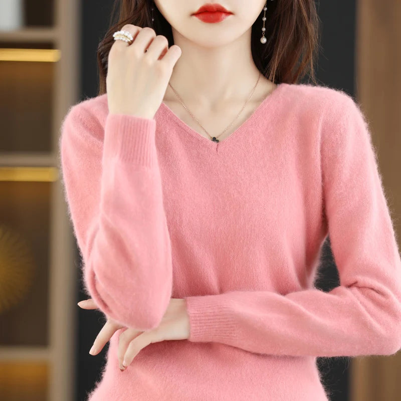 
                  
                    Women's Flat V-neck Mink Cashmere Sweater New Autumn/winter 2023 Knitted Loose Pullover Commuter Basic Knit Top
                  
                