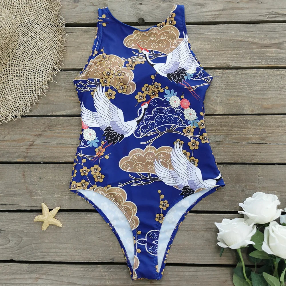 
                  
                    2024 New Printed One-piece Swimsuit Classic Printed Lace Up Swimsuit Women's Push Up Flower One-piece Suit Beach Wear For Female
                  
                