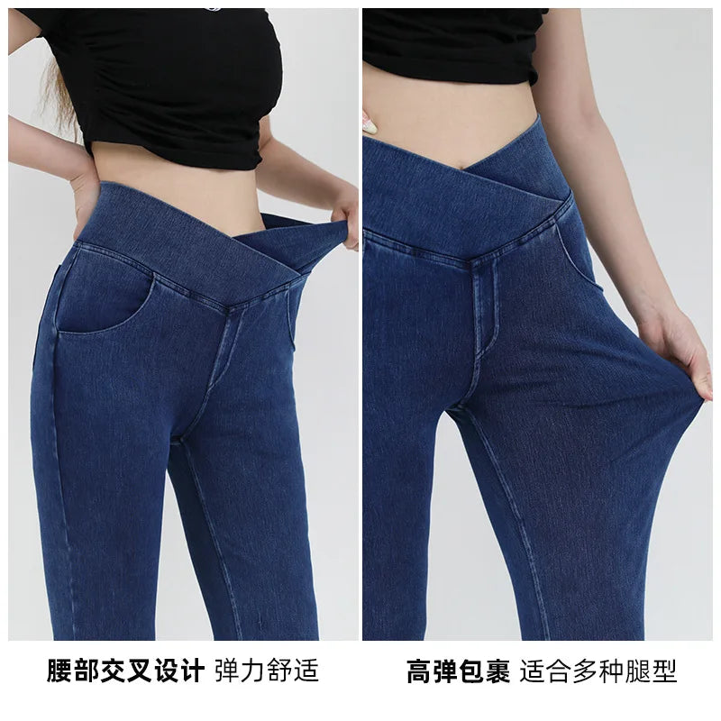 
                  
                    High Quality High Waist Yoga Fitness Leggings Women Gym Workout Jean Fabric High Elastic Tight Bell Bottoms Soft Pants
                  
                