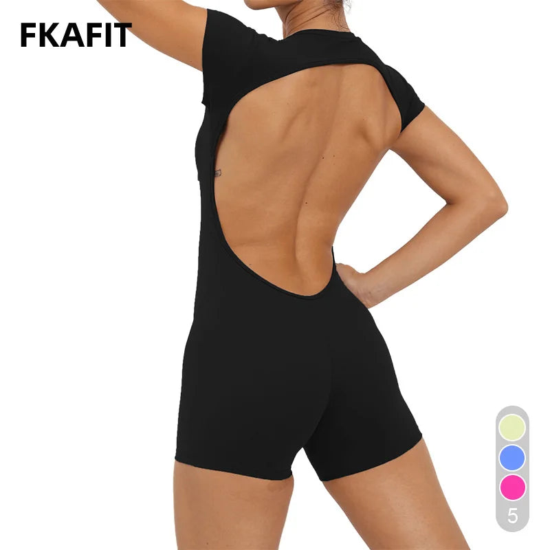 
                  
                    Women Short Sleeves Yoga Jumpsuit Cut Out Backless Sports Romper One Piece Sportswear
                  
                