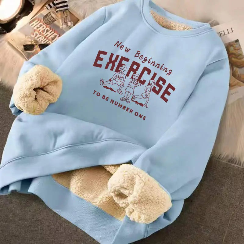 
                  
                    Sweatshirt Women's Winter Loose Letter Print Plush Thick Hooded Sweatshirt Warmth Padded Warm Fleece Lined Pullover Sweater Top
                  
                