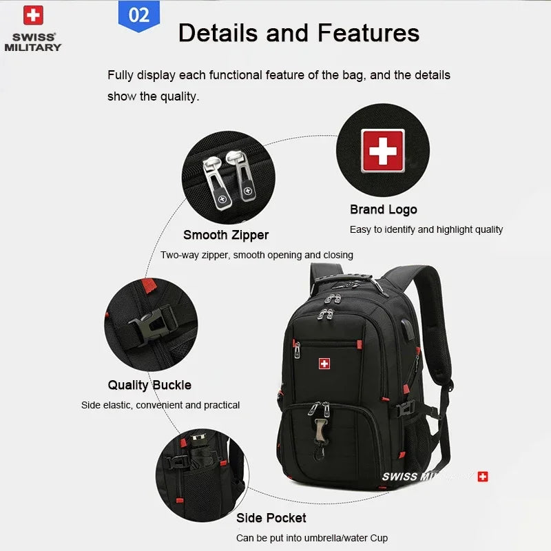 
                  
                    SWISS MILITARY Multifunction Large Capacity Male Bag Fashion Travel Usb Charging Waterproof 23 inch Laptop Backpack Men Mochila
                  
                