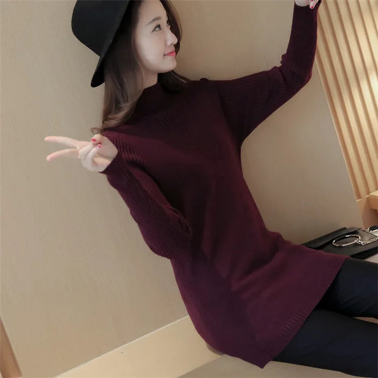 
                  
                    MOUNT Fdfklak Autumn Winter New Turtleneck Sweater Women Korean Loose Medium Long Thick Knit Top...
                  
                