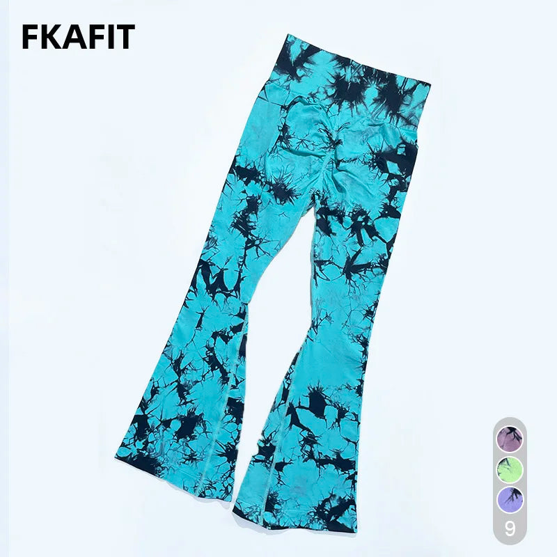 
                  
                    Yoga Trendy Tie Dye Flare Leg Sports Pants Wide Waistband Seamless Leggings Women
                  
                