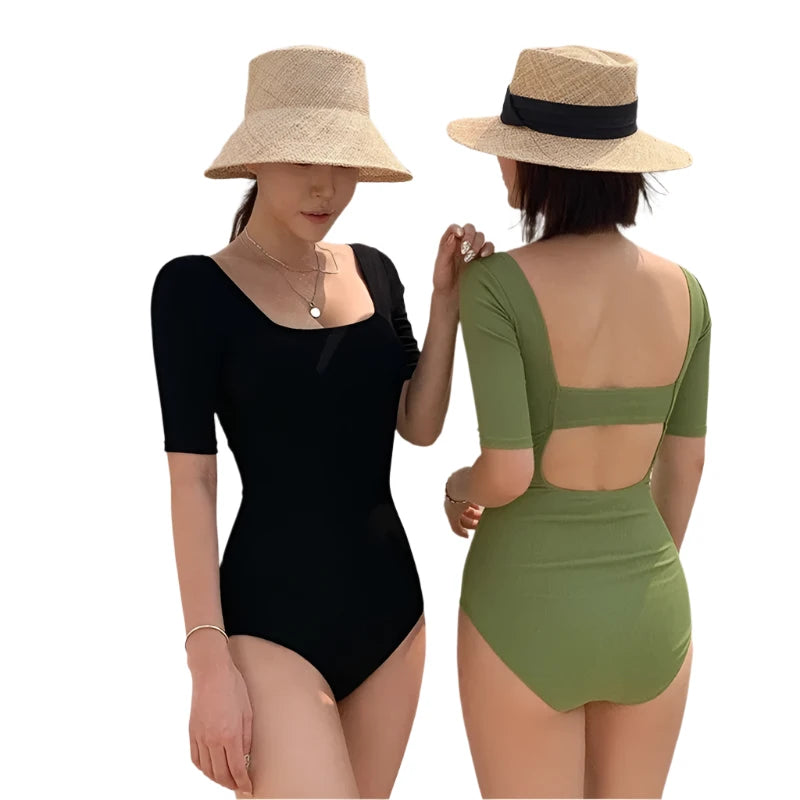 2023 New Korea Sexy Mesh Cut Hollow Out High Waist Swimsuit Lady Monokini One Piece Swimwear Women Swim Bath Suit