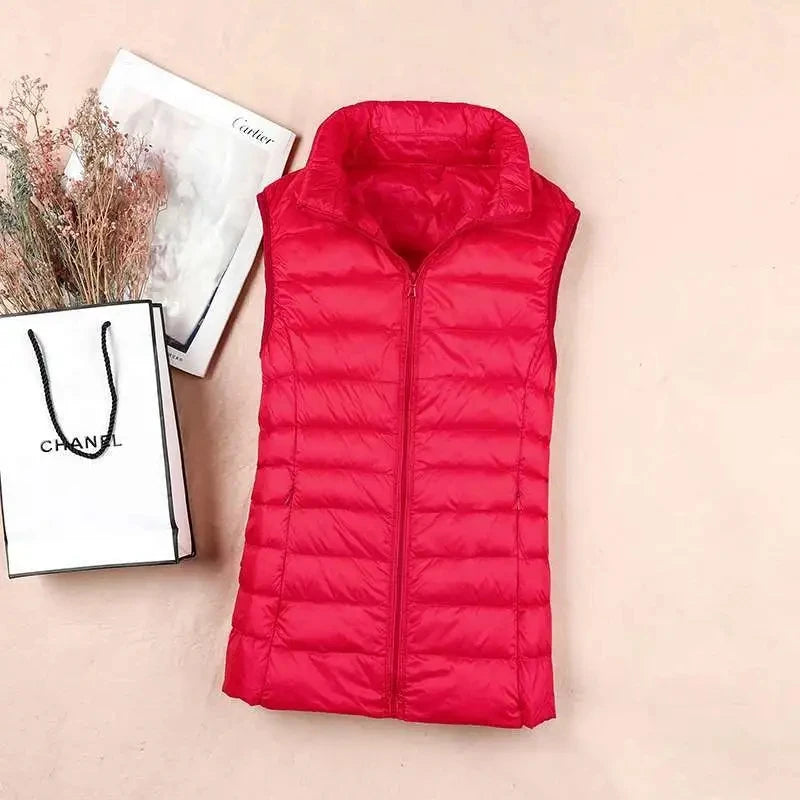 
                  
                    2023 White Duck Down Jacket Women Vest Autumn Winter Sleeveless Waistcoat Warm Lightweight Puffer Jacket Female Tops Outwear 8XL
                  
                