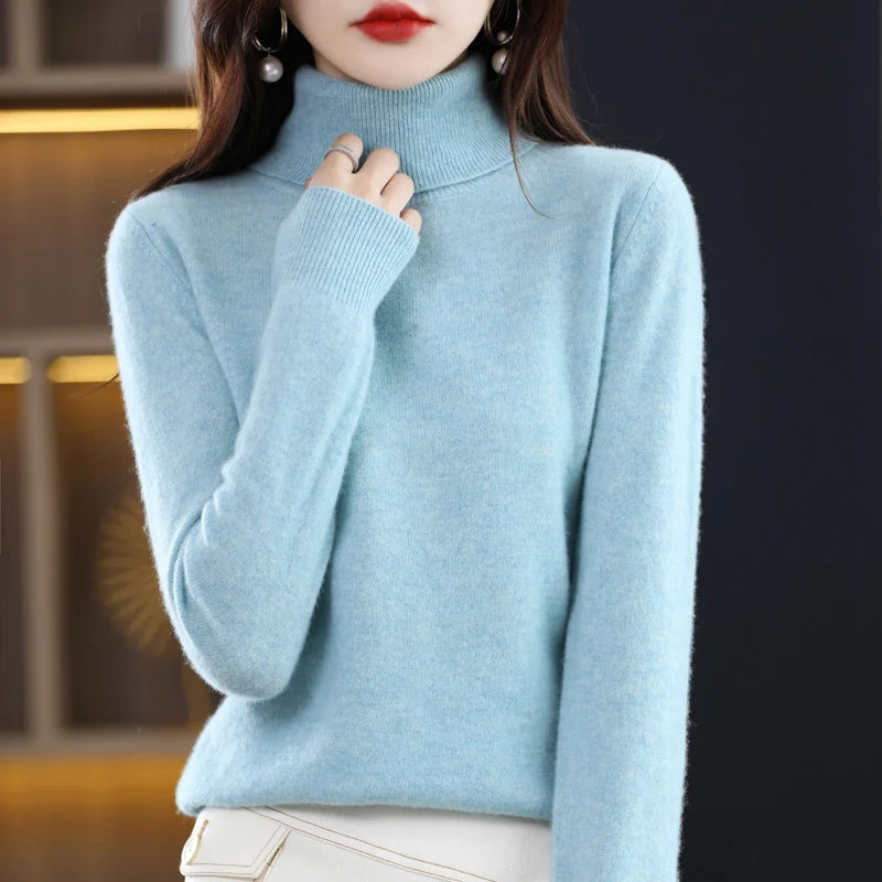 
                  
                    Wool Cashmere Sweater Women's Pullover Long Sleeve Autumn and winter High Turn-Down Collar Knit Sweater High Quality Jumper Top
                  
                