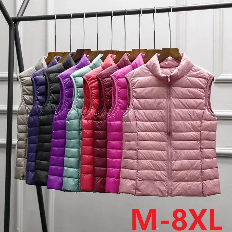 2023 White Duck Down Jacket Women Vest Autumn Winter Sleeveless Waistcoat Warm Lightweight Puffer Jacket Female Tops Outwear 8XL