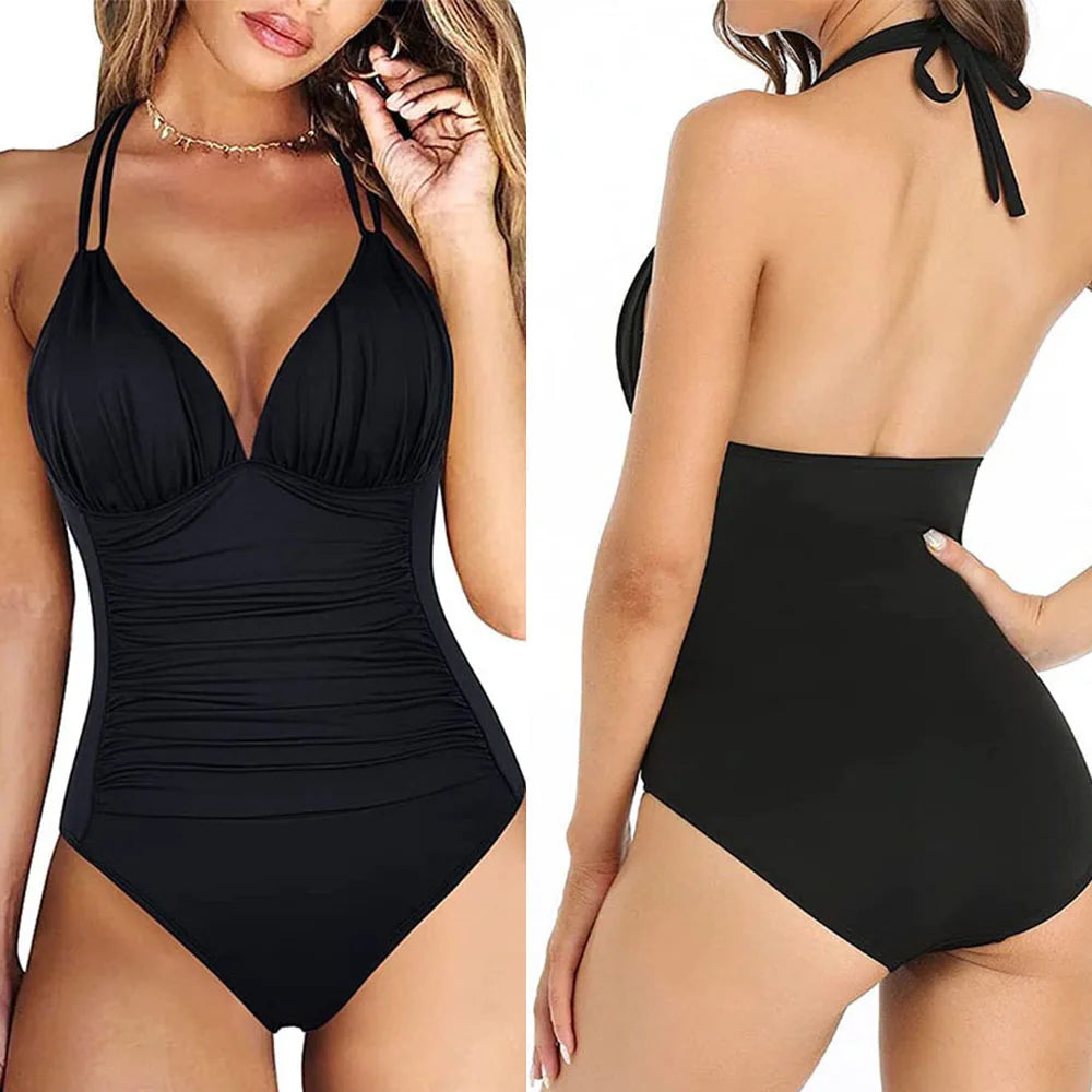 
                  
                    Push Up Women Swimsuits Solid One Piece Swimwear Halter Backless Female Bikini Set Bathers Bathing Swimming Suit Mujer Beachwear
                  
                