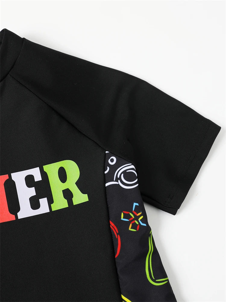 
                  
                    Boy Swimsuit 2024 New Graffiti Print Short Sleeve Children Swimwear Summer Two Piece Kids Beach Wear Swimming Bathing Suit Boys
                  
                