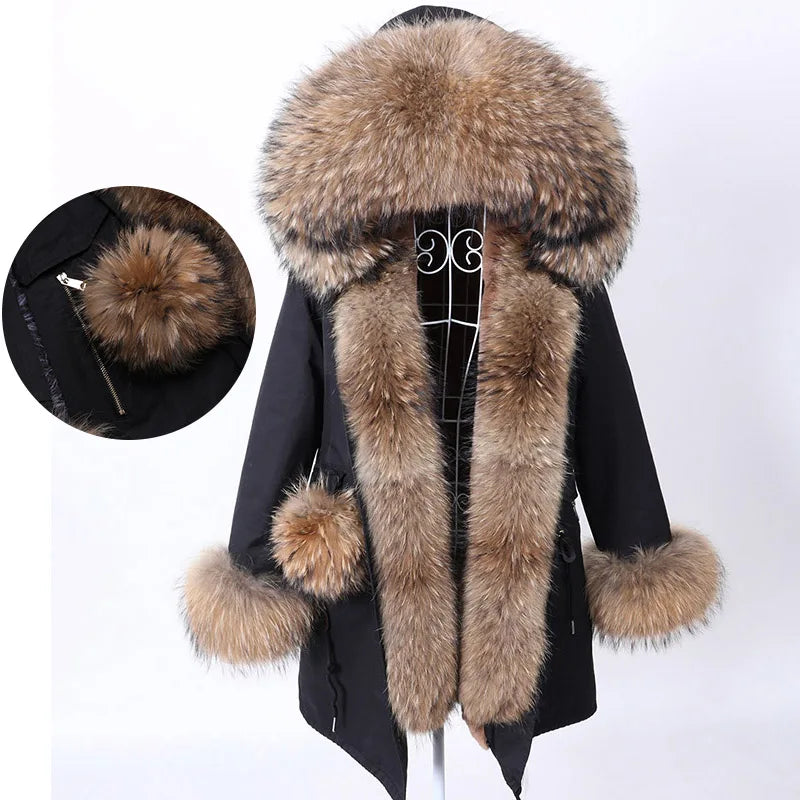 
                  
                    MOUNT MaoMaoKong Natural Real Fox Fur Jacket Hooded Black Waterproof Woman Winter Warm Coat...
                  
                