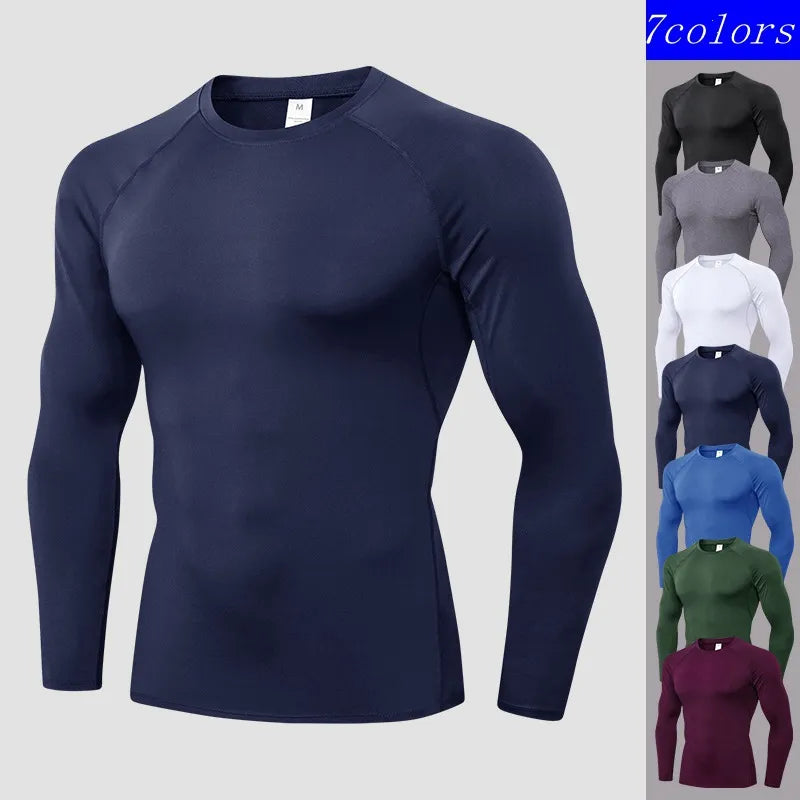 Men's Compression Shirts Longs Sleeve Workout Gym T-Shirt Running Tops ...