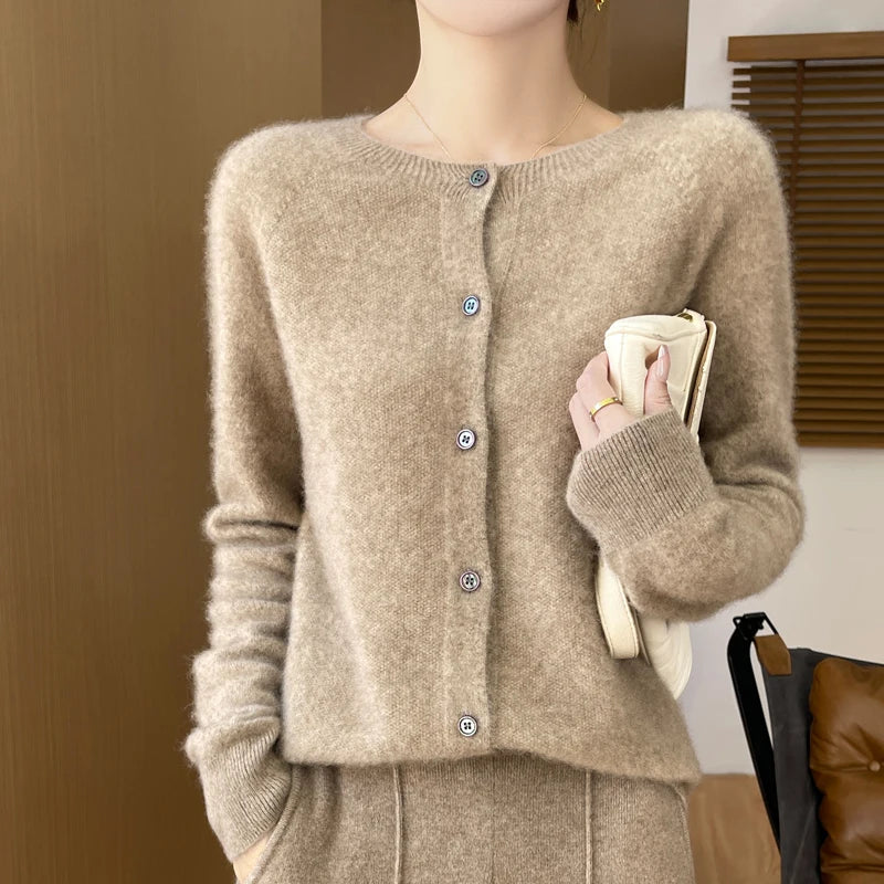 
                  
                    100% Merino Wool Long Sleeve Sweaters Cashmere Cardigan Spring Autumn Women O-Neck Knitwear Tops Clothing Fashion Basic Tops
                  
                