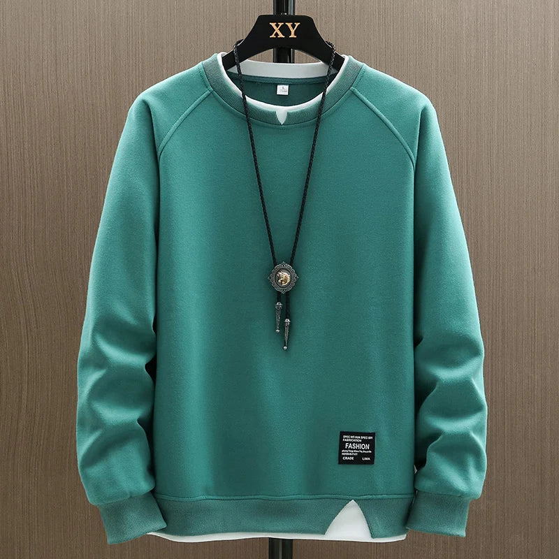 
                  
                    2024 New Mens Casual Sweatshirts Harajuku Solid Color Fashion Fake Two Pieces O-Neck Sweatshirt Hoodies Hip Hop Male Streetwear
                  
                