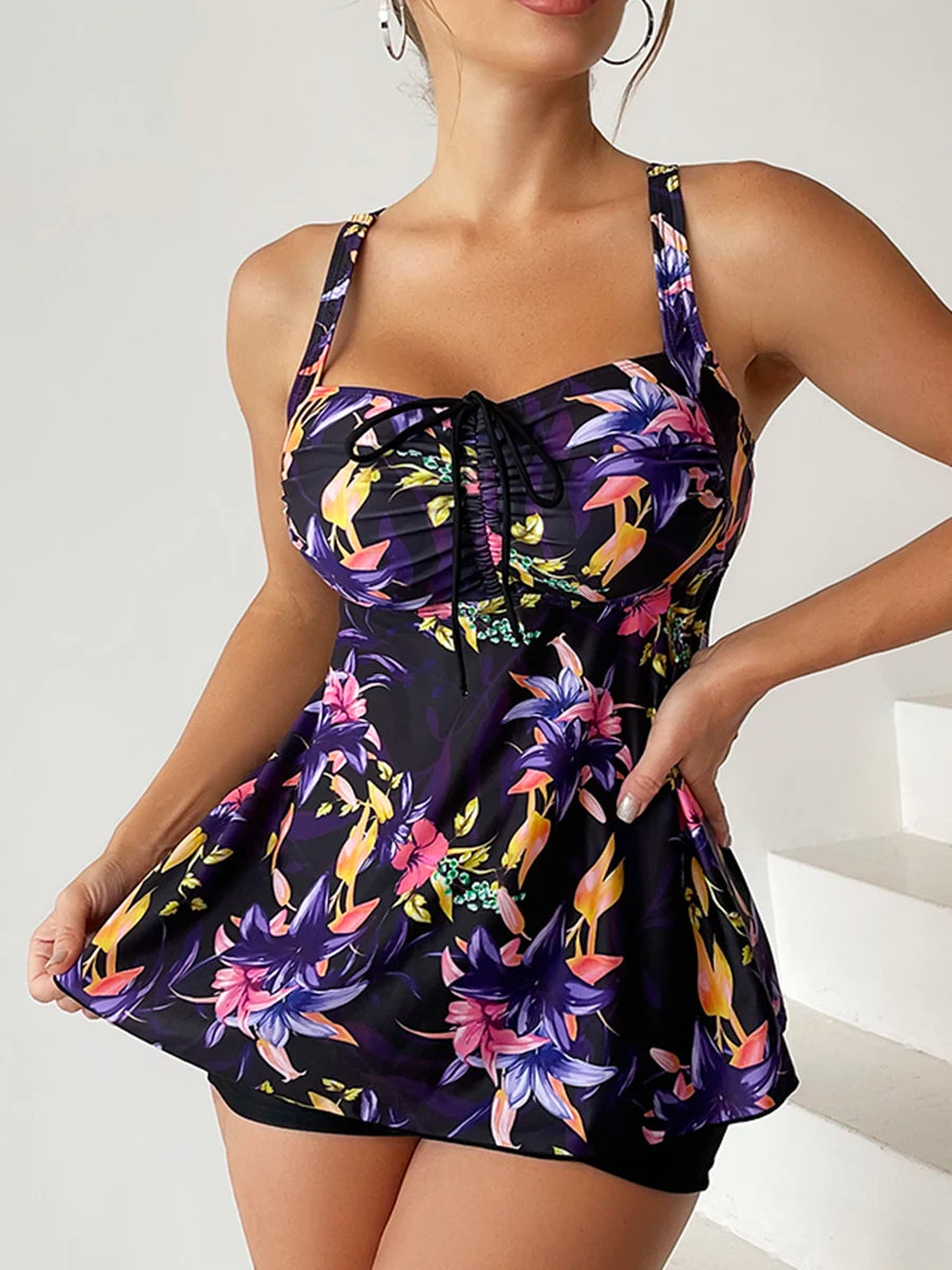 
                  
                    2023 Floral Printed Tankini Set Two Piece Swimsuit Short Women Drawstring Swimwear Female Bathing Suit Beachwear Swimming Summer
                  
                