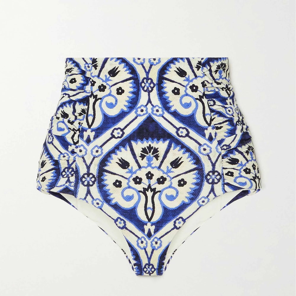 
                  
                    One-Shoulder Swimsuit  Fashion Blue Ruched Printed Bikini High Waist Swimwear Bottom Beach Bathing Suit
                  
                