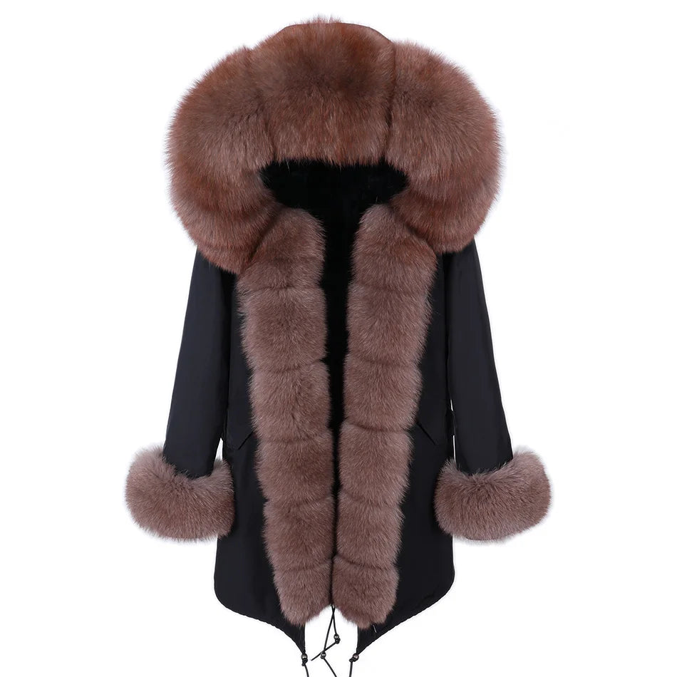 
                  
                    MOUNT MaoMaoKong Natural Real Fox Fur Jacket Hooded Black Waterproof Woman Winter Warm Coat...
                  
                