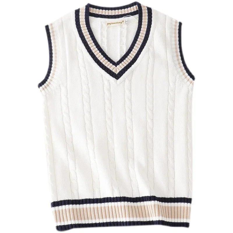 
                  
                    MOUNT Sweater Vest Men Thicken V-neck Sleeveless Knitted Sweaters Vests Striped Retro Preppy-style Simple Chic Loose Casual All-match
                  
                