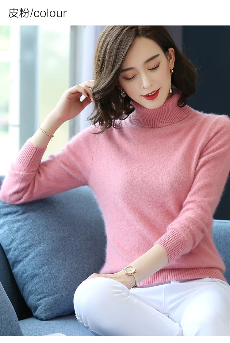 
                  
                    2022 Winter Women Sweater 100% Mink Cashmere Turtleneck Knitted Jumper Female Solid Color Soft Warm Long Sleeve Pullovers S-XXL
                  
                