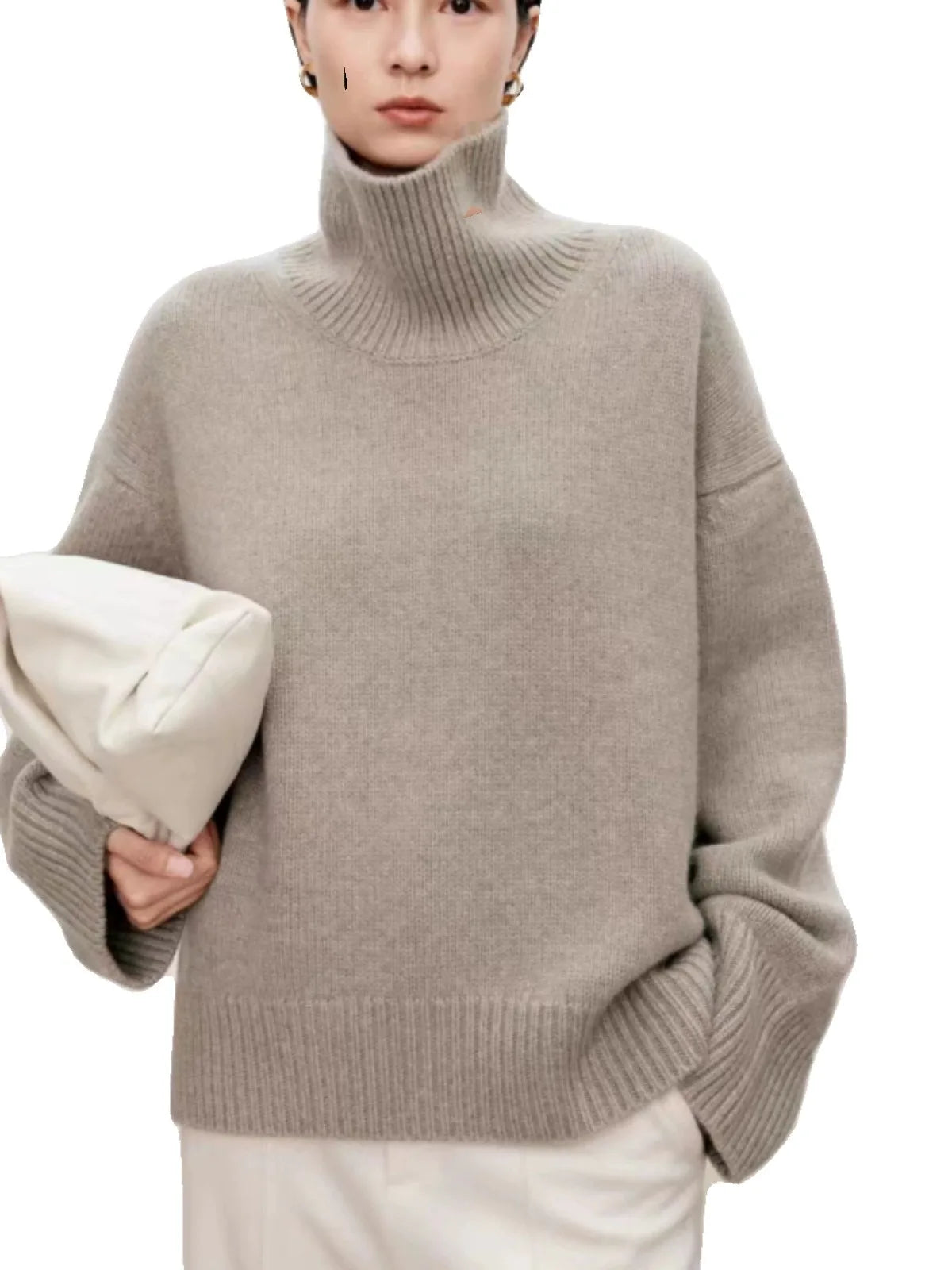 
                  
                    MOUNT High-end soft waxy turtleneck 100%cashmere sweater women's loose thickened sweater base...
                  
                