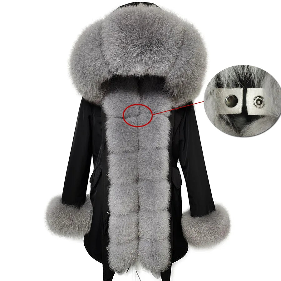 
                  
                    MOUNT MaoMaoKong Natural Real Fox Fur Jacket Hooded Black Waterproof Woman Winter Warm Coat...
                  
                