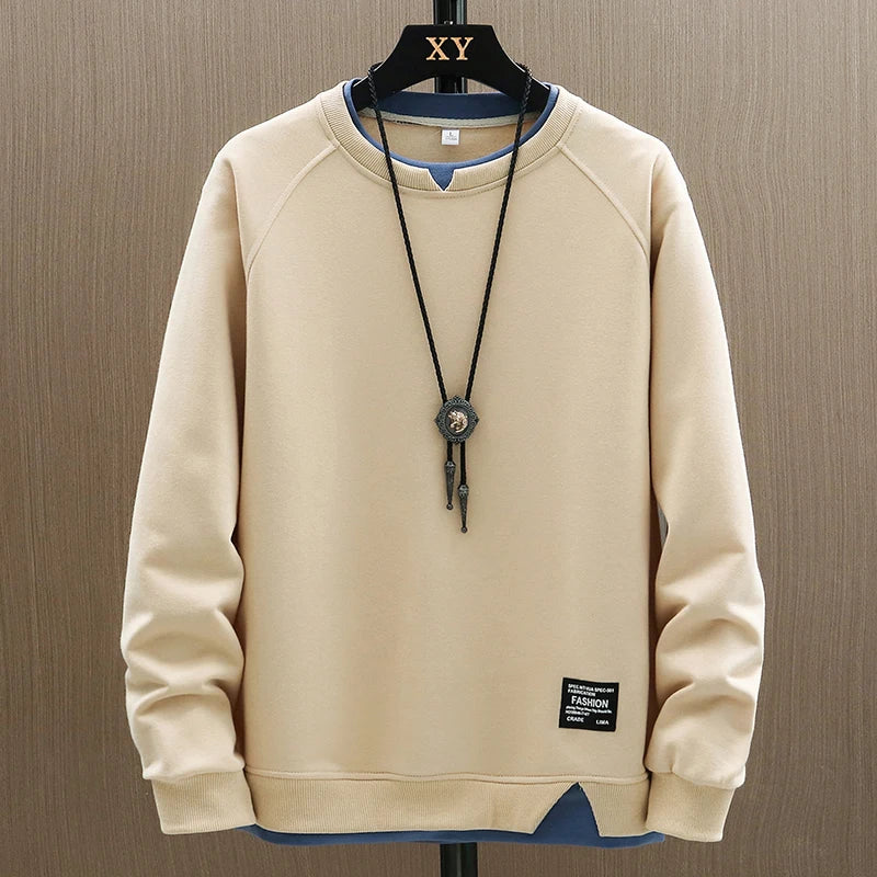 
                  
                    2024 New Mens Casual Sweatshirts Harajuku Solid Color Fashion Fake Two Pieces O-Neck Sweatshirt Hoodies Hip Hop Male Streetwear
                  
                