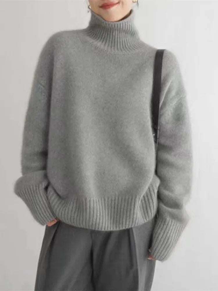 
                  
                    Turtleneck Cashmere Sweater Women 2023 Autumn/Winter New 100% Pure Wool Sweater Ladies Knitting Loose Large Size Pullover Female
                  
                