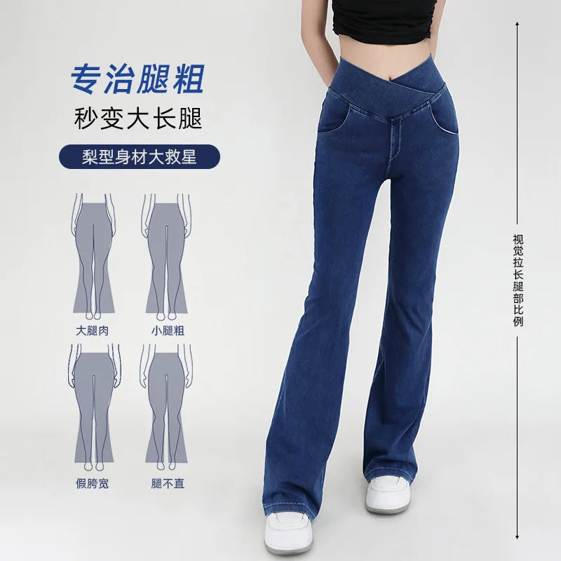 
                  
                    High Quality High Waist Yoga Fitness Leggings Women Gym Workout Jean Fabric High Elastic Tight Bell Bottoms Soft Pants
                  
                