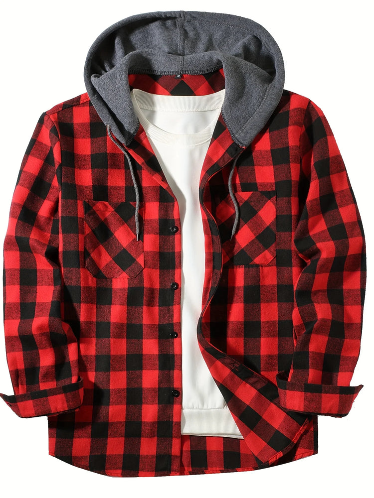 
                  
                    Men's Shirts Classic Plaid Casual Button Down Hooded Long Sleeved Double Pockets Shirt Hoodie Flannel Jacket Spring Autumn Tops
                  
                